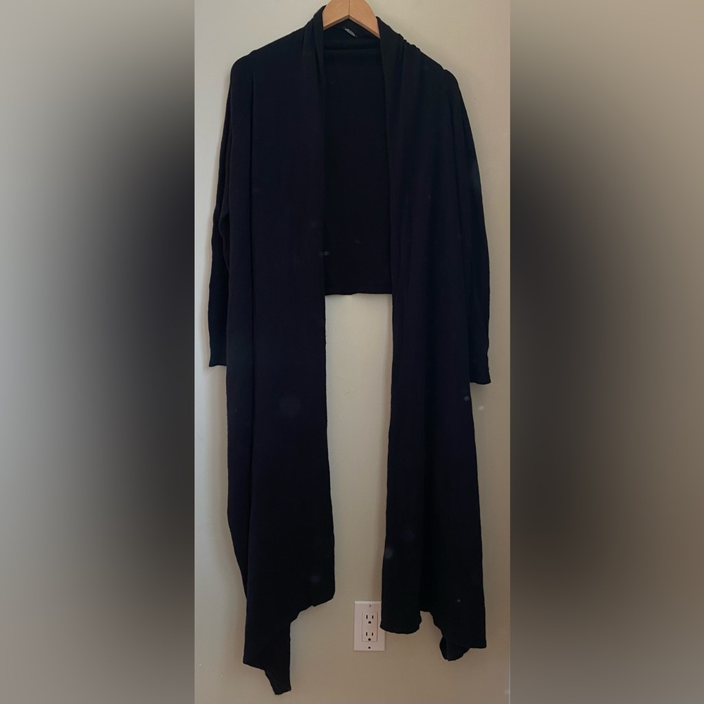 LINE The Label Cashmere Blend Open-Front Draped Maxi Cardigan Black Small - Picture 2 of 8